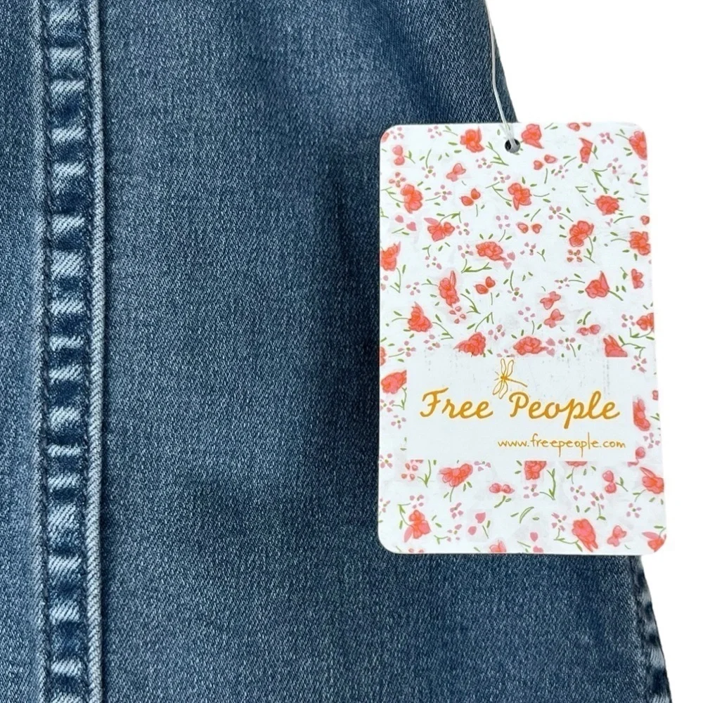 Free People Westminster Blue Denim Mini Skirt Stretch Zip Back Size 10 NWT